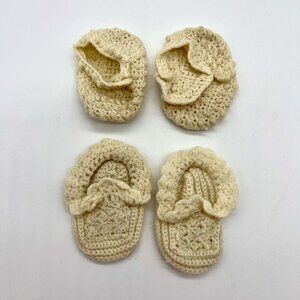 Vintage Hand-Crocheted Baby Booties Set Ivory Cream 40s 50s